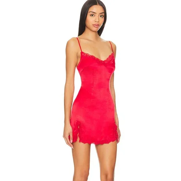 NEW Lovers and Friends Cassandra Slip Dress in Red Satin Silk Sexy XS - Picture 2 of 3